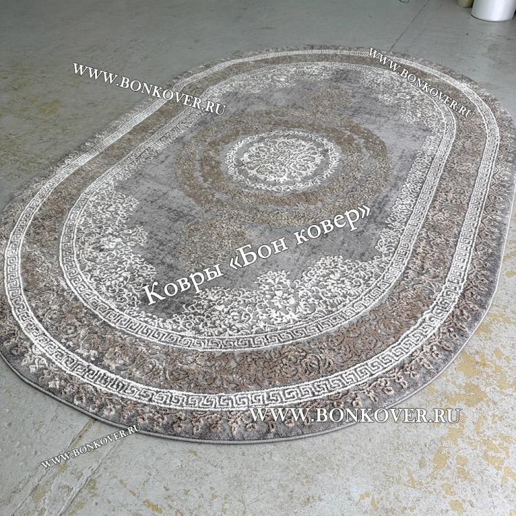 Классический Ковер Дизайн 93 Коричневый с Серым овал